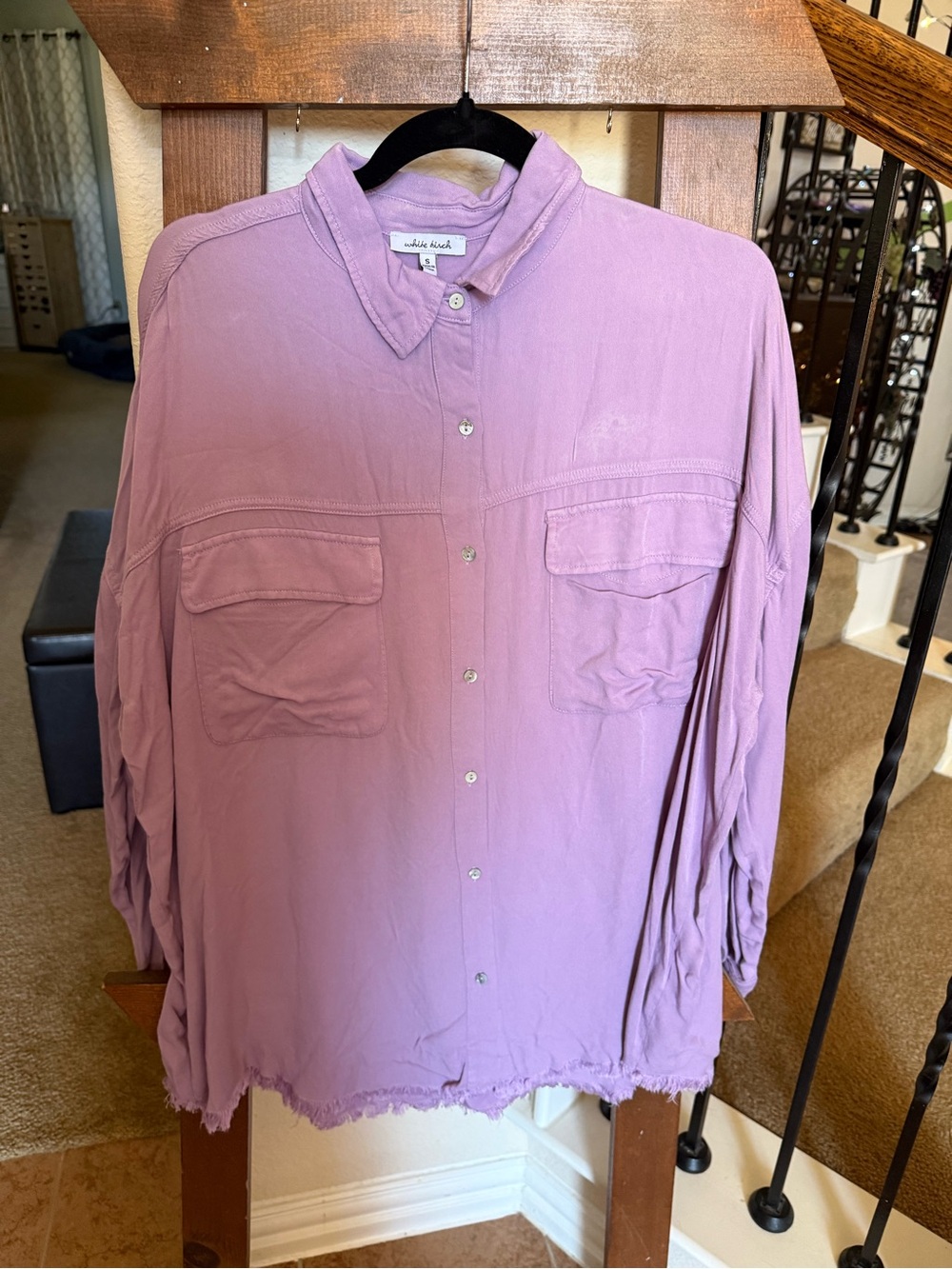 white birch Lavender Button-Down Utility Blouse
